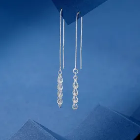 1 Pair Casual Simple Style Solid Color Grain Tassel Inlay Sterling Silver Zircon Ear Line