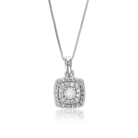 1/10 cttw Lab Grown Diamond Square Pendant Necklace .925 Sterling Silver 1 Inch with 18 Inch Chain