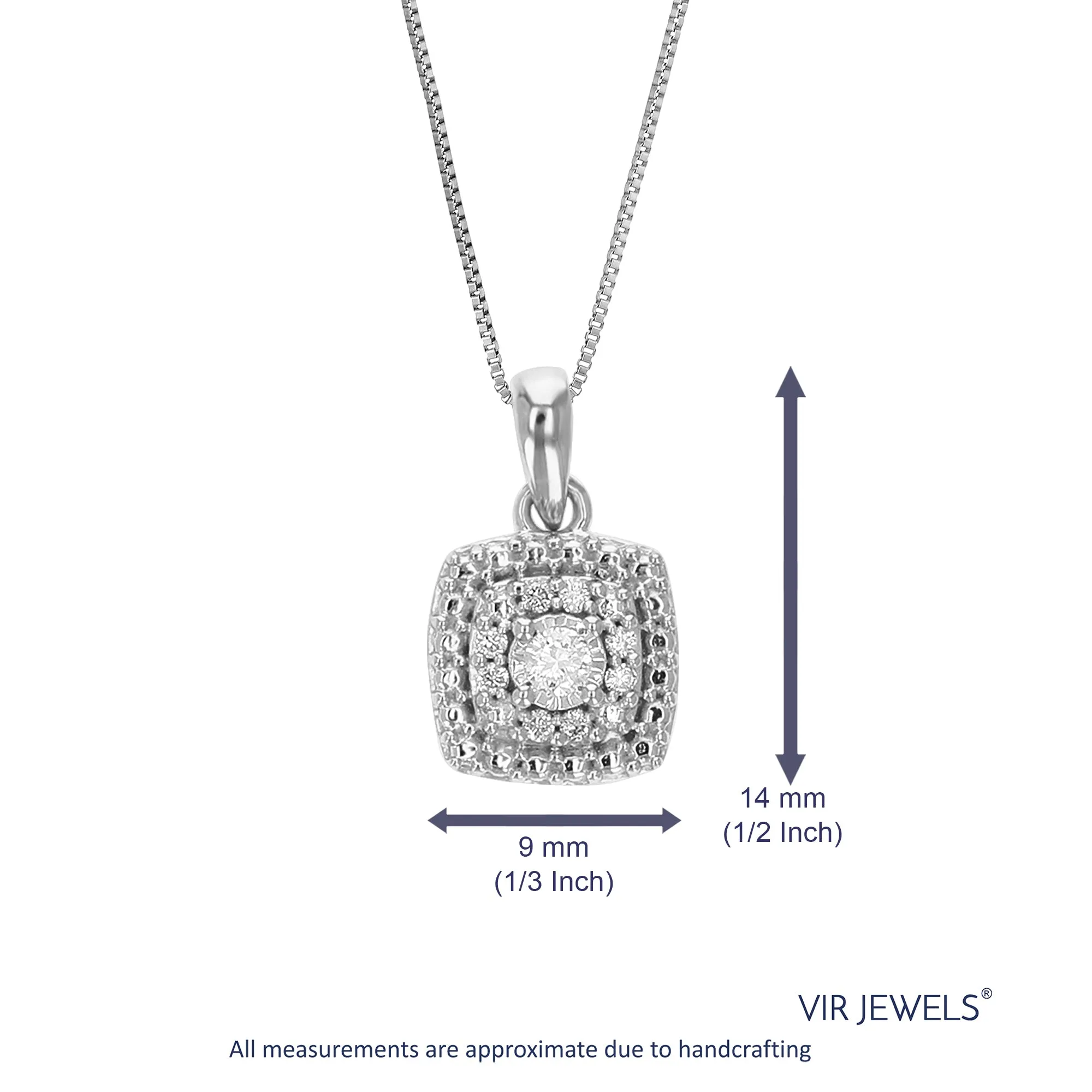 1/10 cttw Lab Grown Diamond Square Pendant Necklace .925 Sterling Silver 1 Inch with 18 Inch Chain