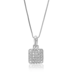 1/10 cttw Lab Grown Diamond Square Pendant Necklace .925 Sterling Silver 1/4 Inch With 18 Inch Chain