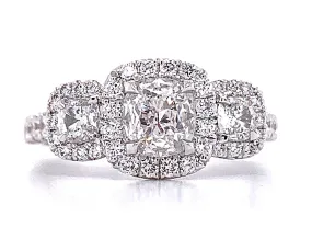1.37ct tw Henri Daussi Designer Cushion Cut Three Stone Dimond Engagement Ring