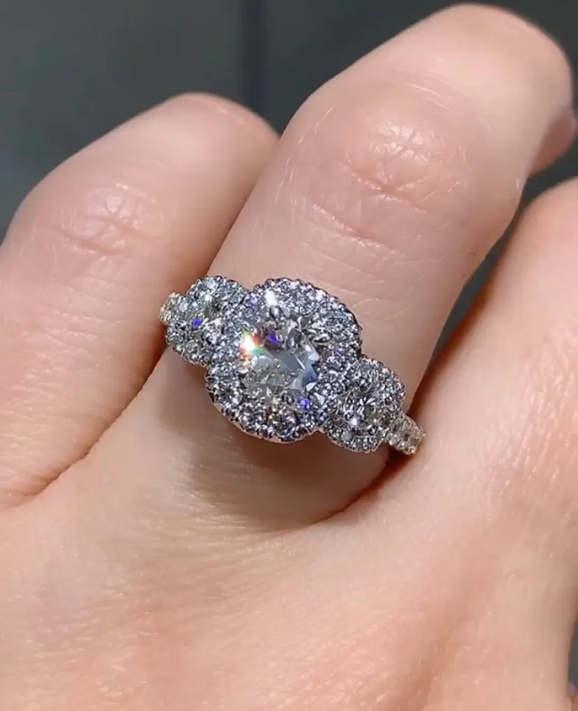 1.37ct tw Henri Daussi Designer Cushion Cut Three Stone Dimond Engagement Ring