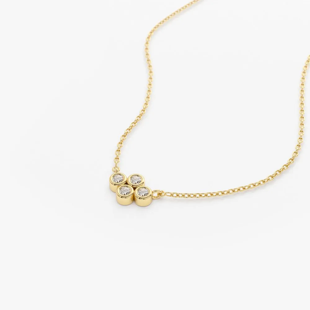 14K Gold Four Stone Diamond Cluster Necklace