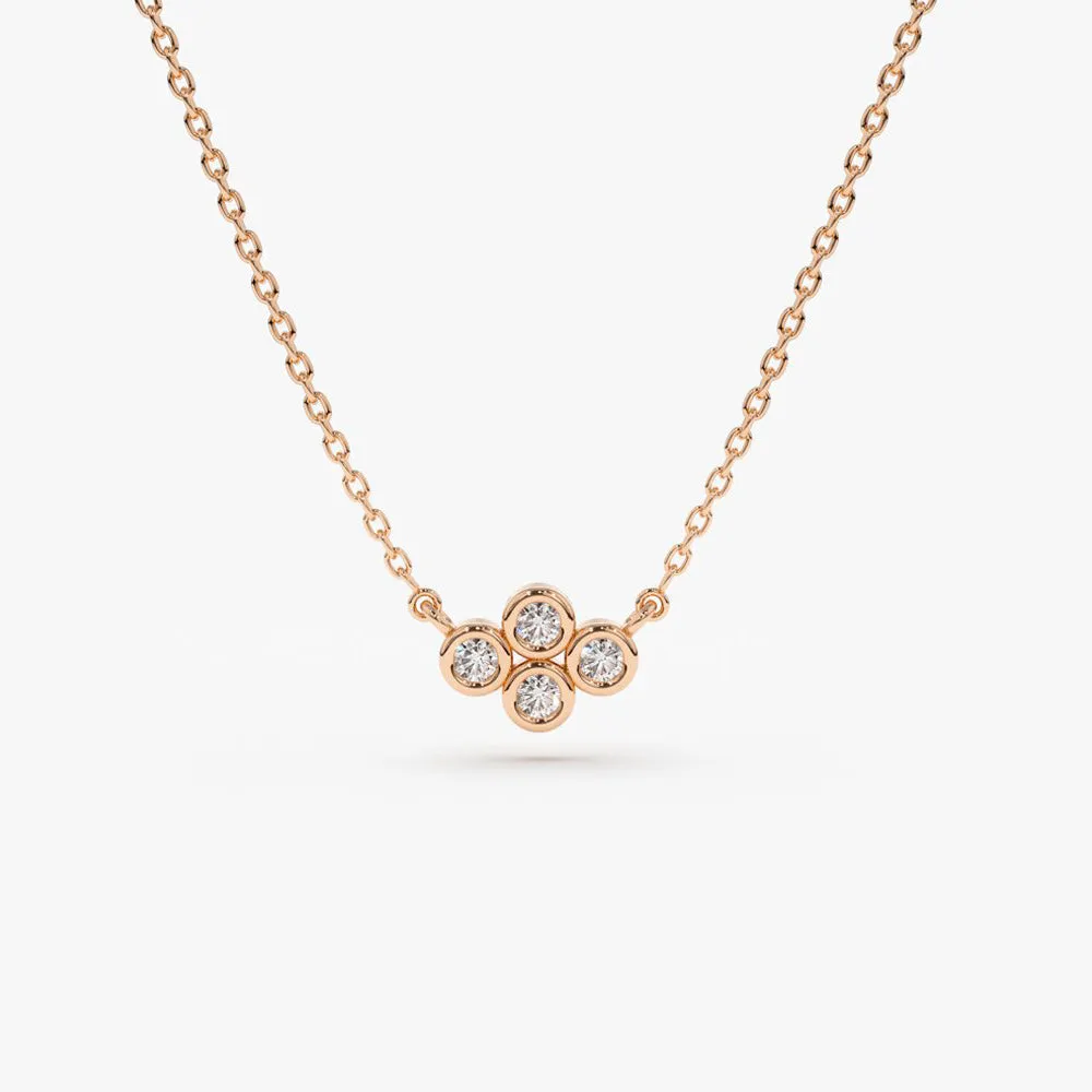 14K Gold Four Stone Diamond Cluster Necklace