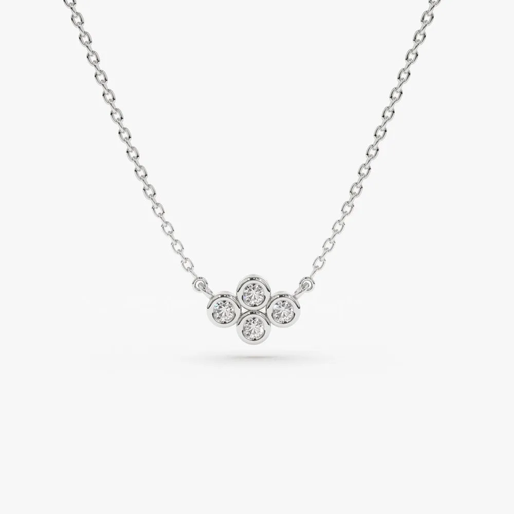 14K Gold Four Stone Diamond Cluster Necklace