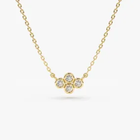 14K Gold Four Stone Diamond Cluster Necklace