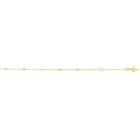 14K Tri-color Gold Diamond Cut Dangle Cross Anklet