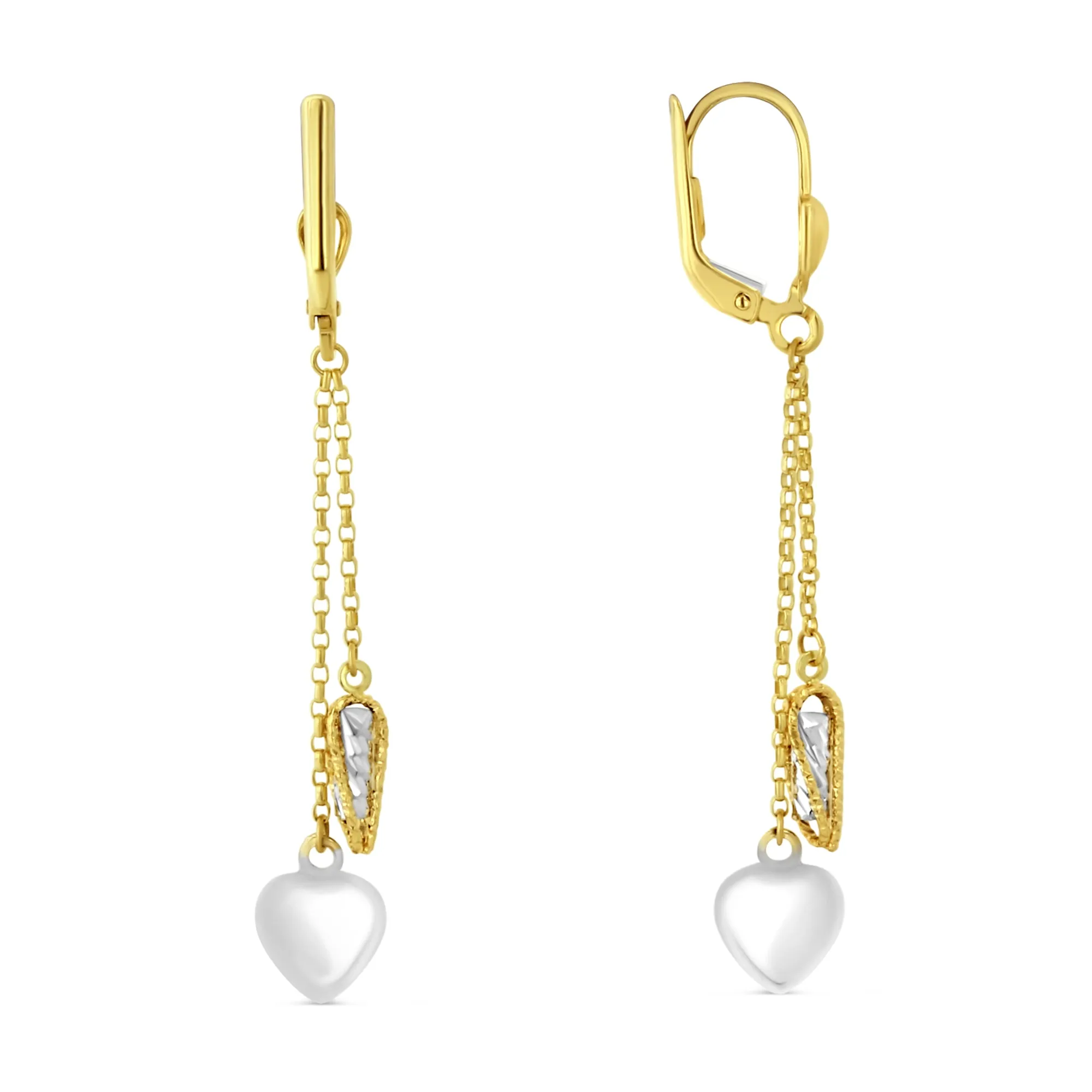 14K TWOTONE DANGLING EARRINGS WITH GOLD HEARTS  (ERTG288-14K)