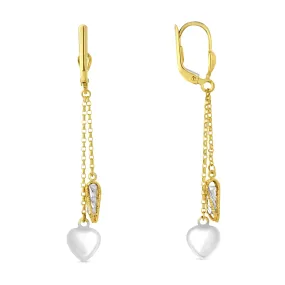 14K TWOTONE DANGLING EARRINGS WITH GOLD HEARTS  (ERTG288-14K)