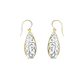 14K TWOTONE TEARDROP FILIGREE DANGLING EARRINGS (ERTG104-14K)