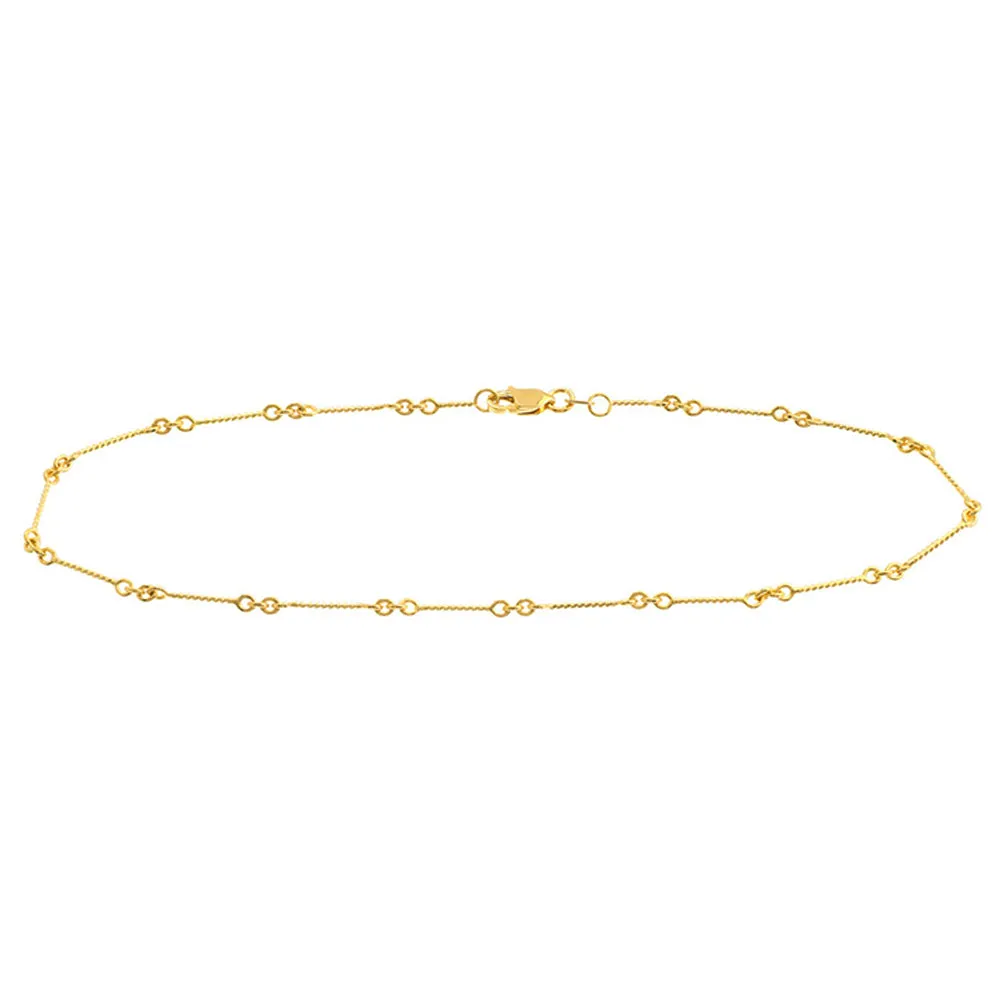 14K Yellow Gold and White Gold 0.8mm Fancy Twist Chain Anklet with Lobster Lock, 10"