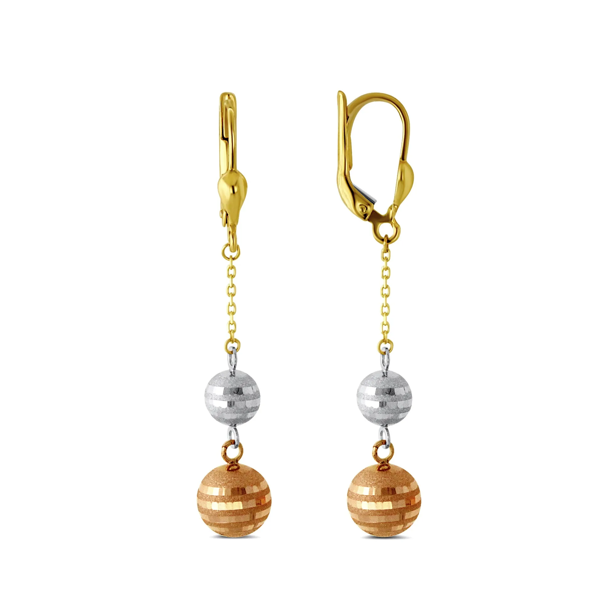 14KTC LONG EARRINGS WITH DANLINGS LC DC BALLS (ERTG188TC-14K)