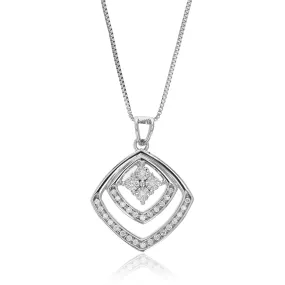 1/8 cttw Lab Grown Diamond Double Square Pendant Necklace .925 Sterling Silver 1/2 Inch with 18 Inch Chain
