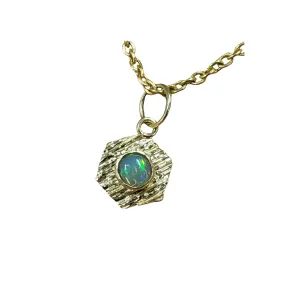 18k Gold Ethiopian Opal Hexagon Pendant