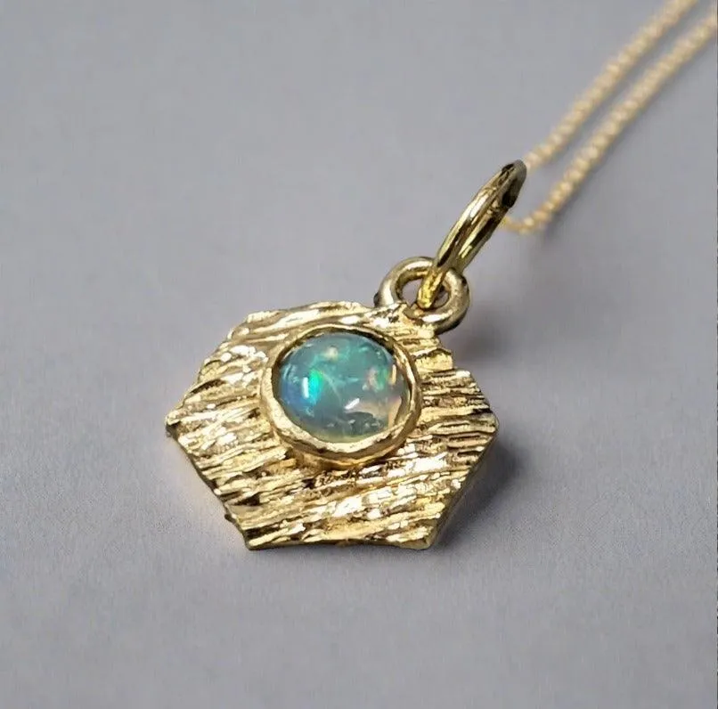 18k Gold Ethiopian Opal Hexagon Pendant