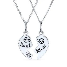 2 PCS Best Friend Aunt Niece Heart Puzzle Pendant Necklace in Sterling Silver