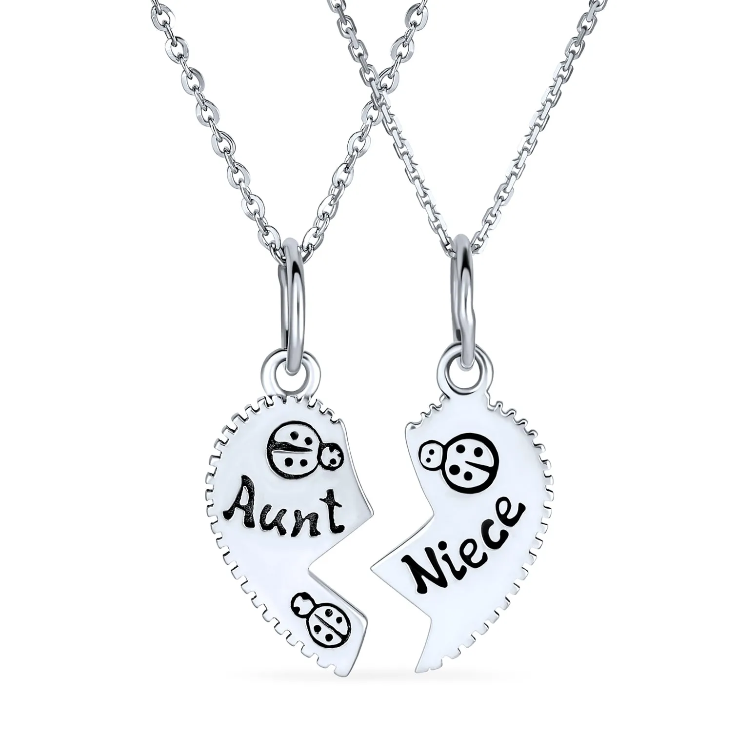 2 PCS Best Friend Aunt Niece Heart Puzzle Pendant Necklace in Sterling Silver
