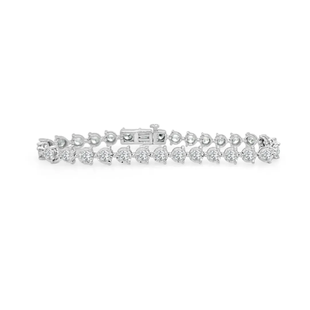 3 Prong Tennis Bracelet Made In 14K White Gold