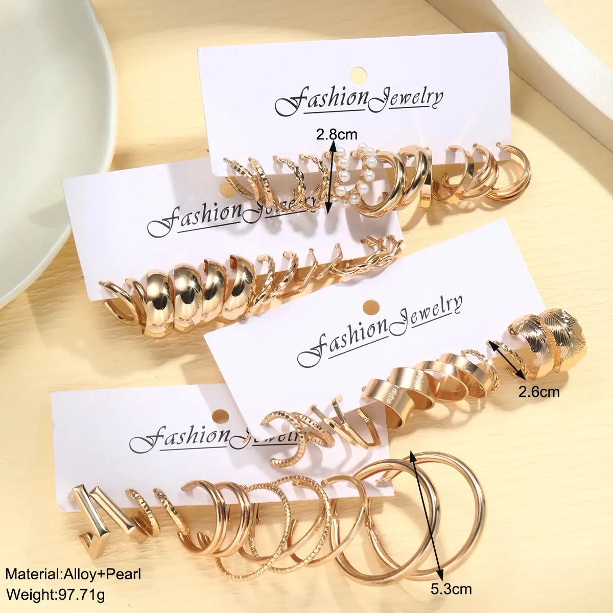 48 Pcs/Set Of Fashionable And Elegant Retro Golden Geometric Wide Gloss Metal Style Earrings Set