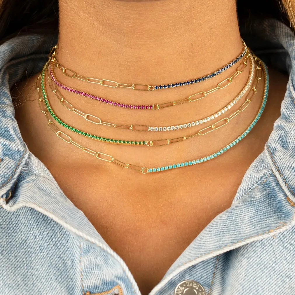 5 For 60% Off - 18k Gold Vermeil Half Link Half Gemstone Necklace: The Felicia