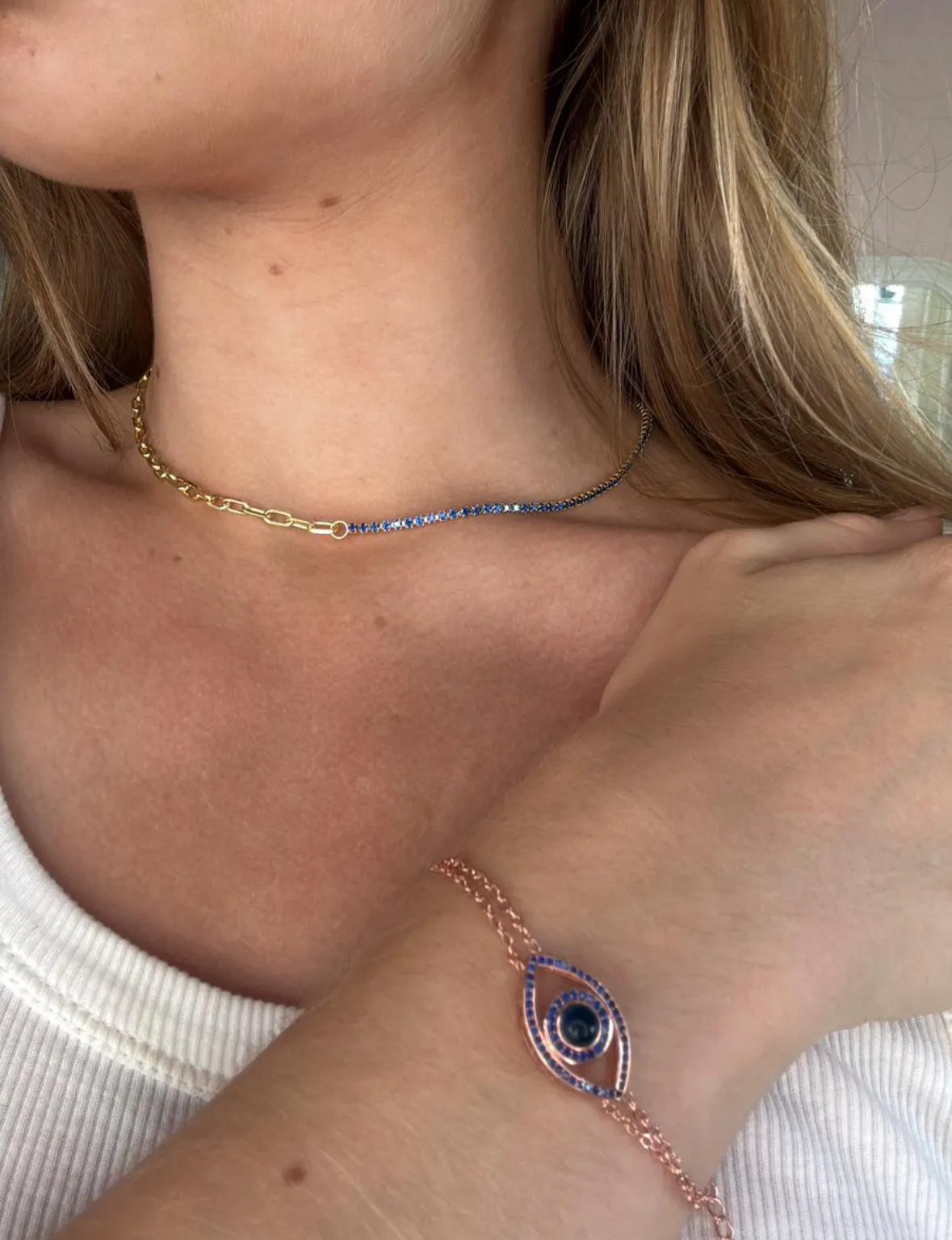5 For 60% Off - 18k Gold Vermeil Half Link Half Gemstone Necklace: The Felicia