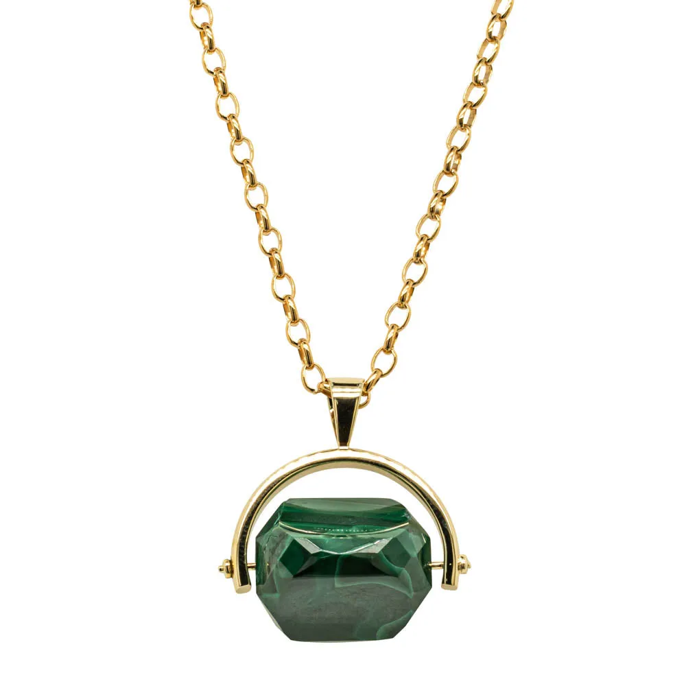 9ct Yellow Gold Malachite Spinner Pendant With Chain