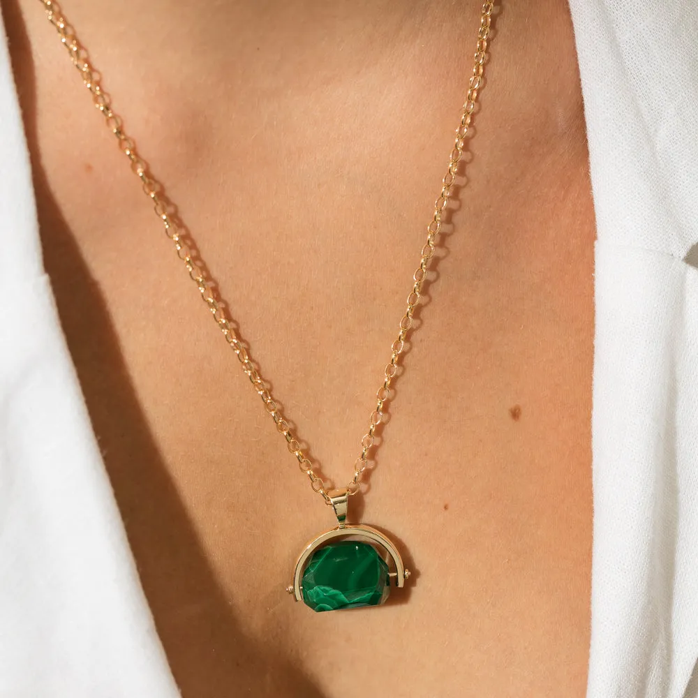 9ct Yellow Gold Malachite Spinner Pendant With Chain