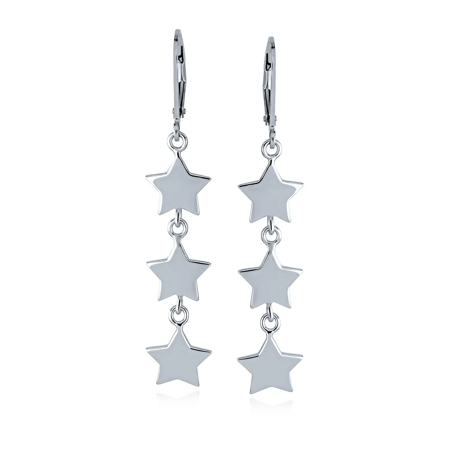 American Patriotic Celestial Star Dangle Earrings  Sterling Silver French Wire
