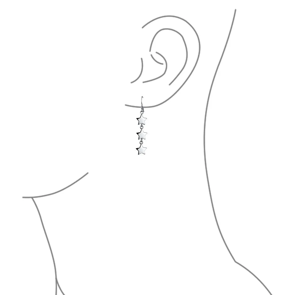 American Patriotic Celestial Star Dangle Earrings  Sterling Silver French Wire
