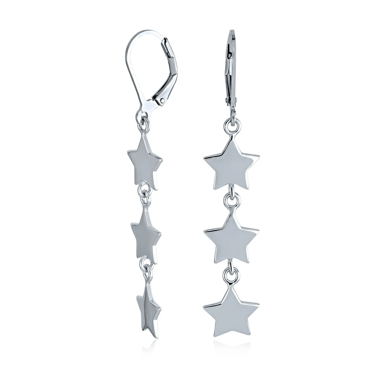 American Patriotic Celestial Star Dangle Earrings  Sterling Silver French Wire