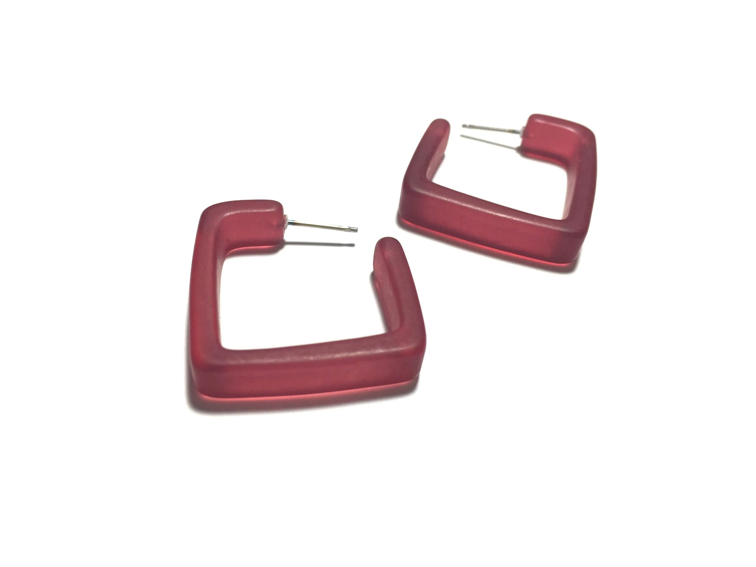 Amethyst Frosted Square Hoop Earrings