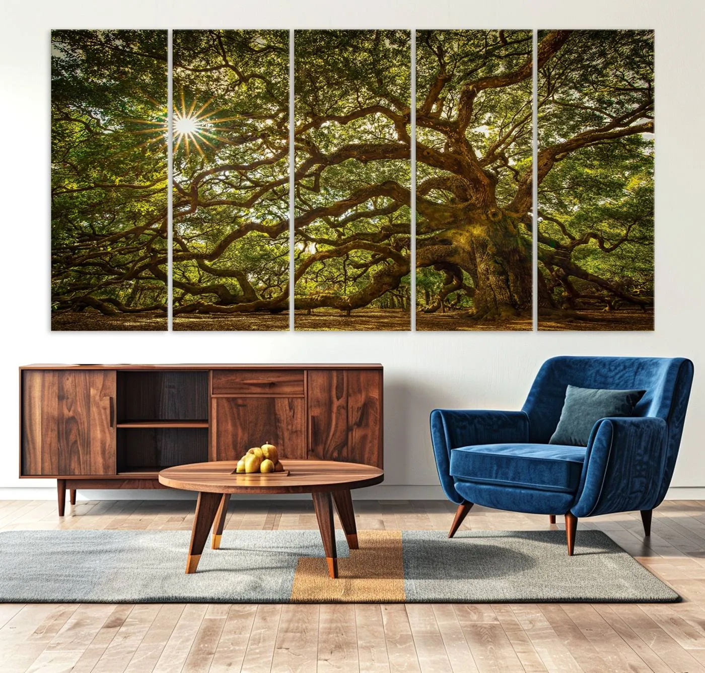 Ancient Angel Oak Tree Art Sunburst Canvas Print- Nature-Inspired Triptych Canvas Print, Framed, Ready to Hang