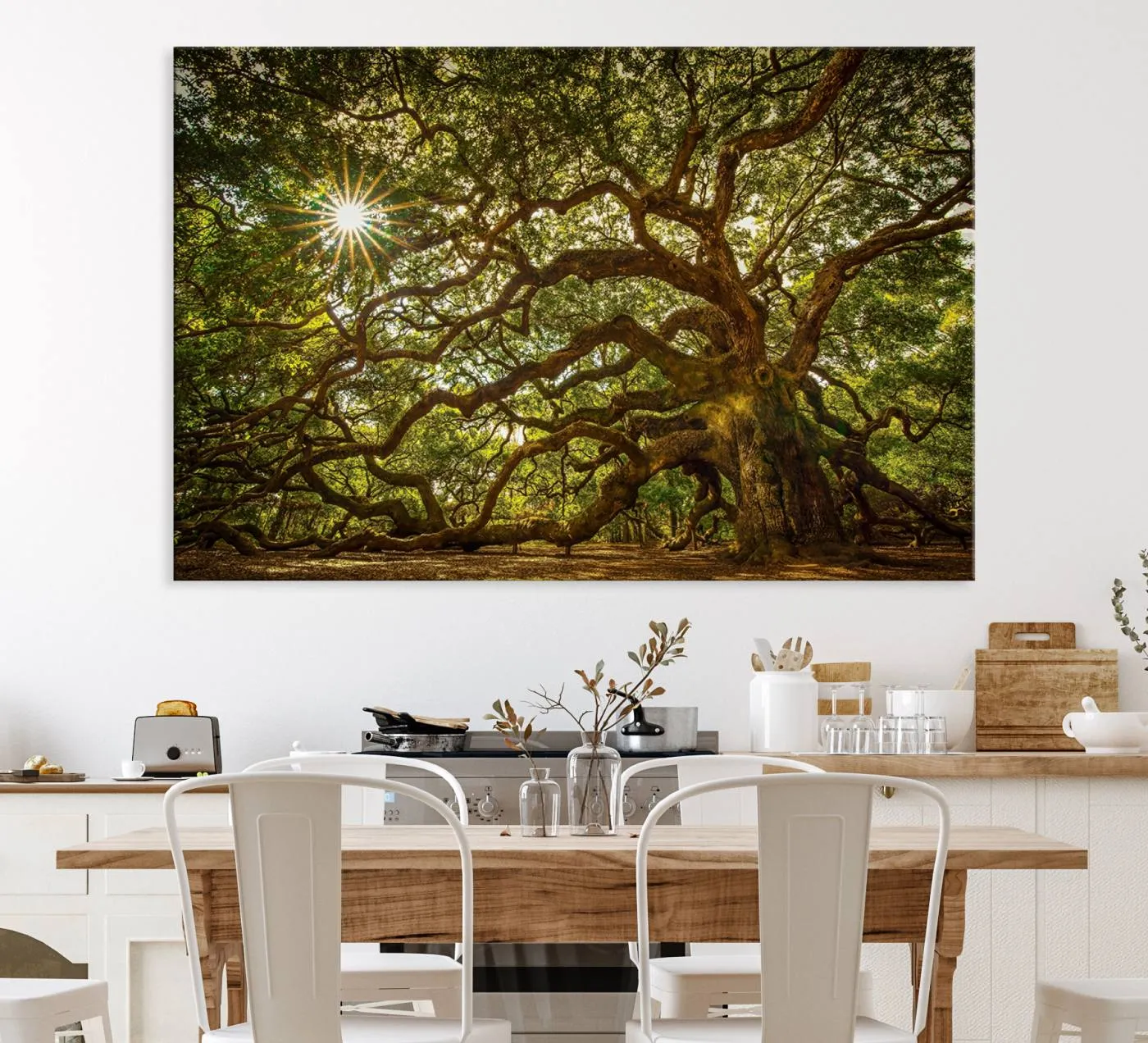 Ancient Angel Oak Tree Art Sunburst Canvas Print- Nature-Inspired Triptych Canvas Print, Framed, Ready to Hang
