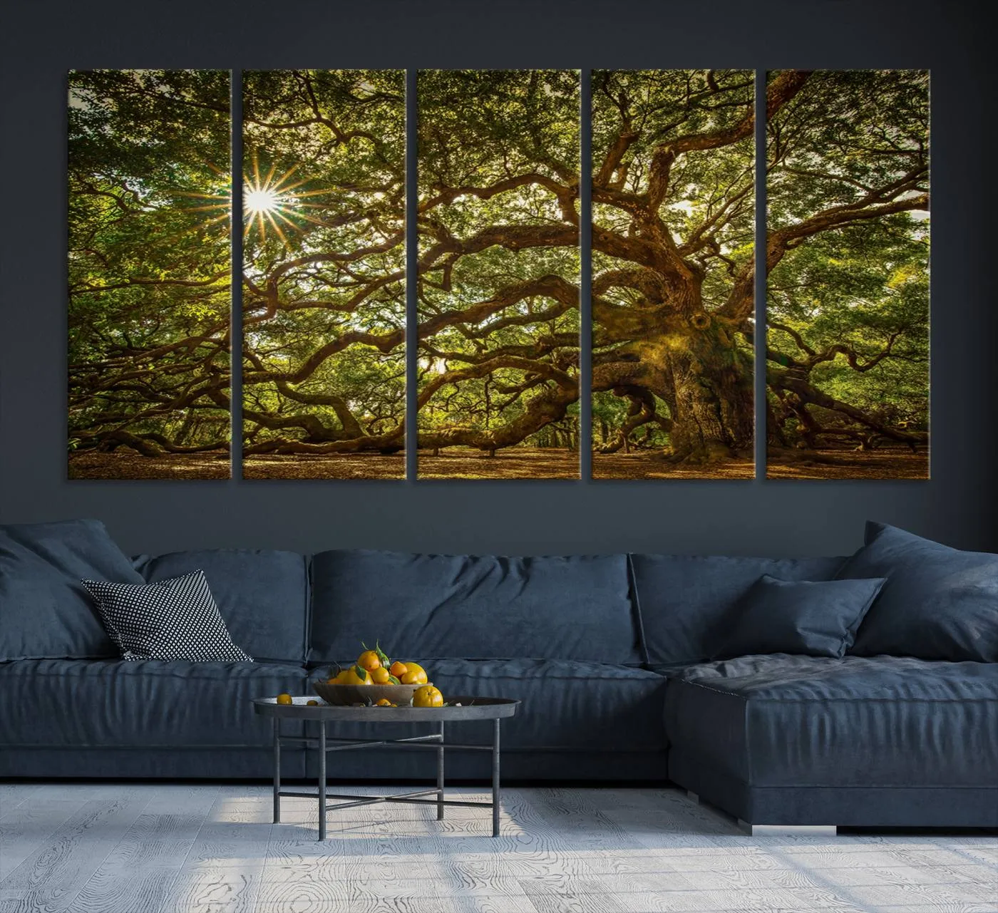 Ancient Angel Oak Tree Art Sunburst Canvas Print- Nature-Inspired Triptych Canvas Print, Framed, Ready to Hang