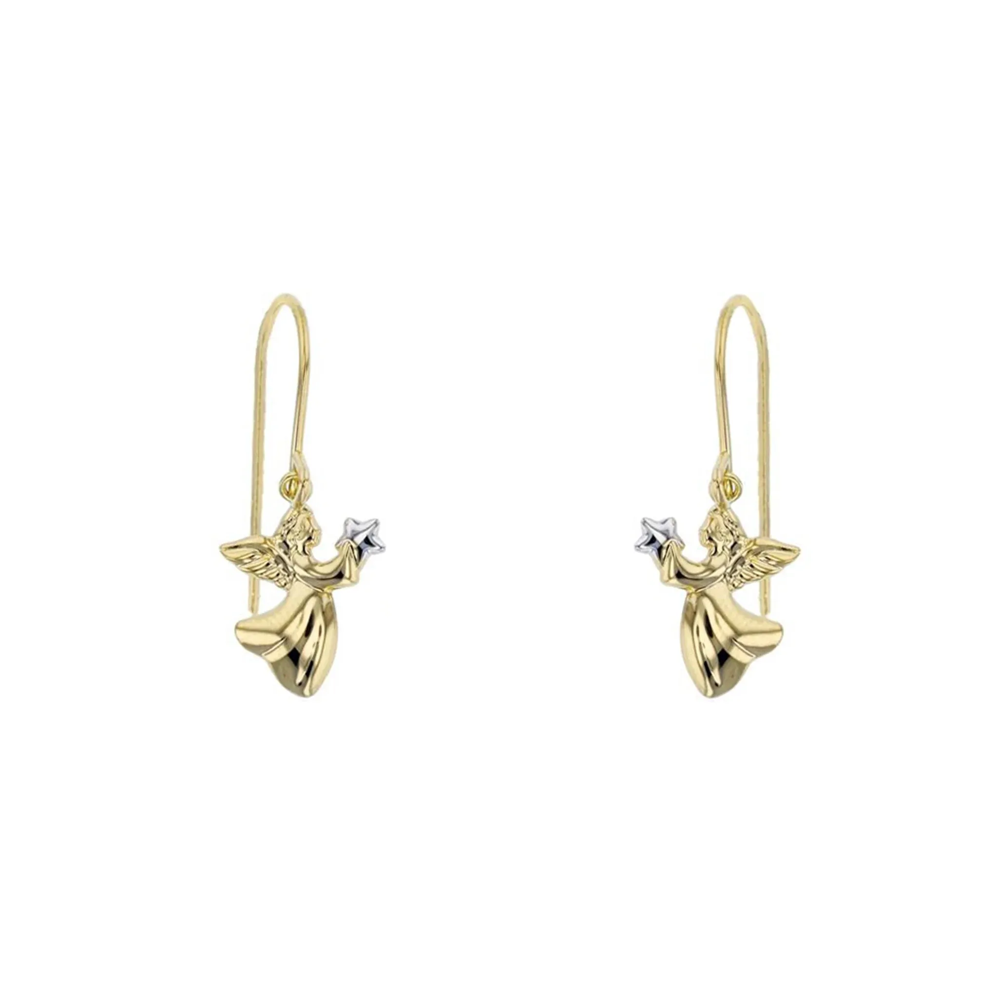 Angel Holding Star Dangling Earrings (14K)