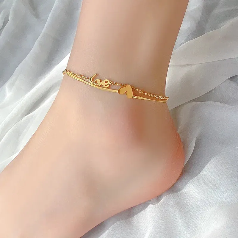 Anklet Double Layer Snake Gold Chain