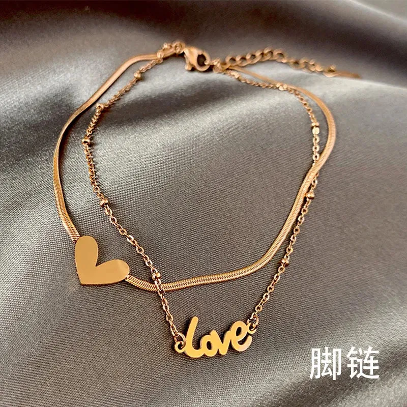Anklet Double Layer Snake Gold Chain