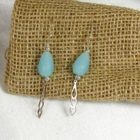 Aqua Sea Glass Dangling Drop Earrings
