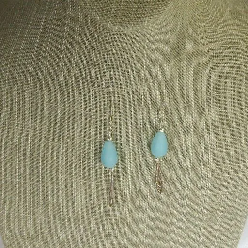 Aqua Sea Glass Dangling Drop Earrings