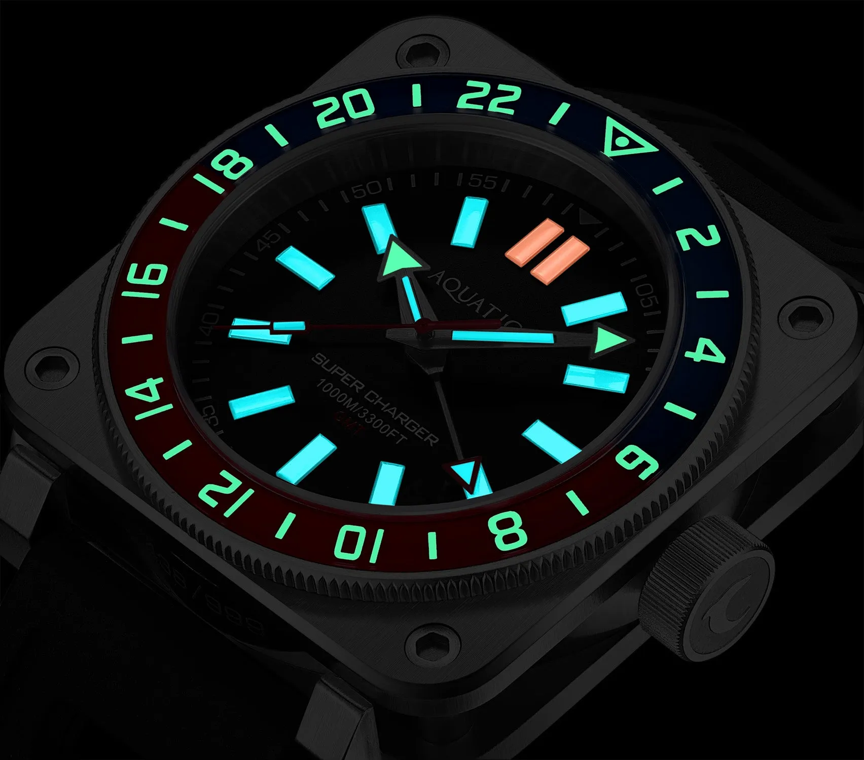 Aquatico Steel Man GMT Watch (Black Dial Batman Bezel) NO DATE
