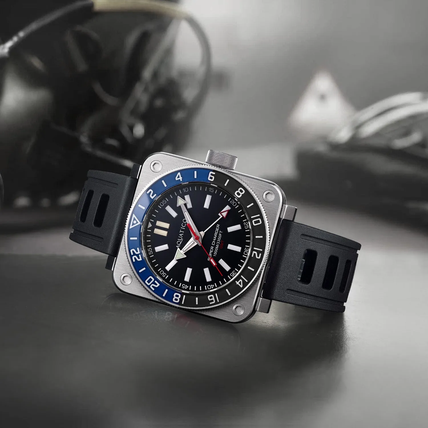 Aquatico Steel Man GMT Watch (Black Dial Batman Bezel) NO DATE