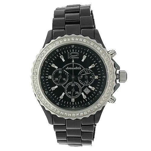Avianne&Co Mens Ceramic Stainless Steel Black Chrono Diamond Watch 1.32 Ctw