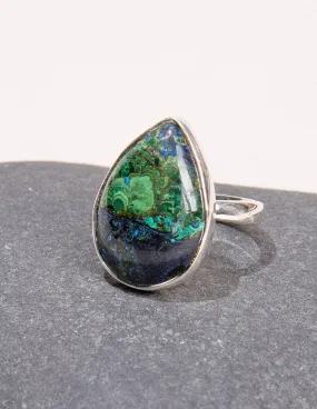 Azurite Malachite Teardrop Gemstone Ring - Adjustable
