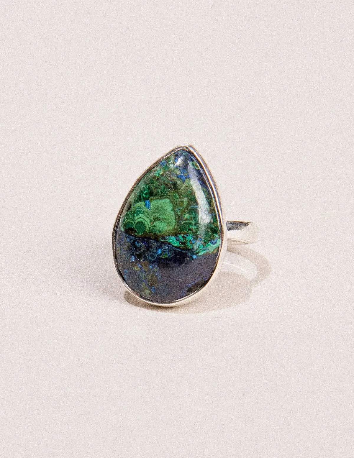 Azurite Malachite Teardrop Gemstone Ring - Adjustable