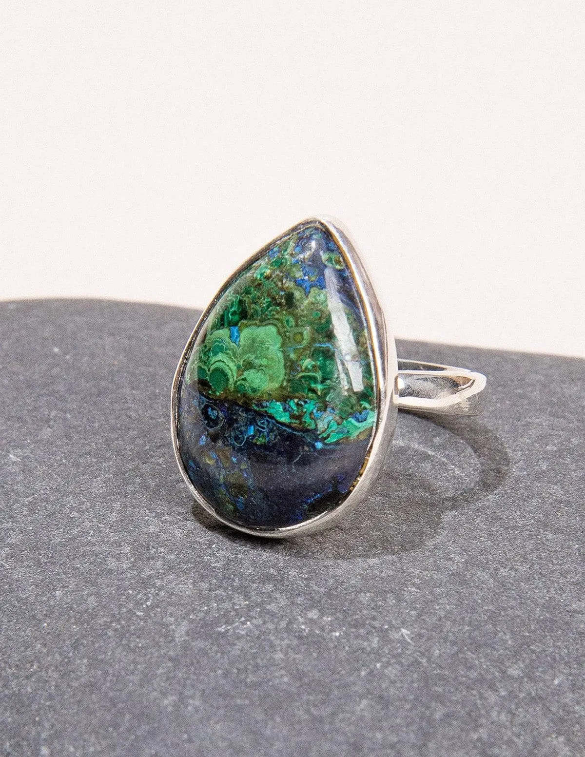 Azurite Malachite Teardrop Gemstone Ring - Adjustable