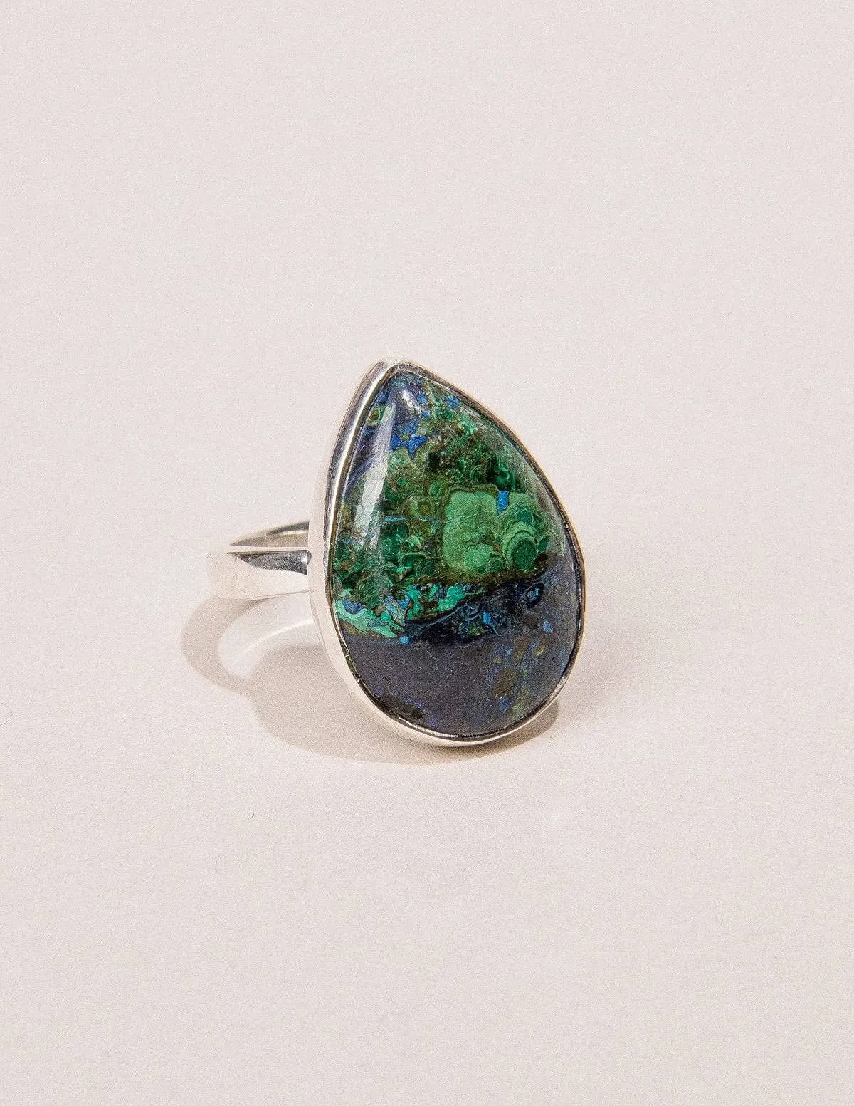 Azurite Malachite Teardrop Gemstone Ring - Adjustable