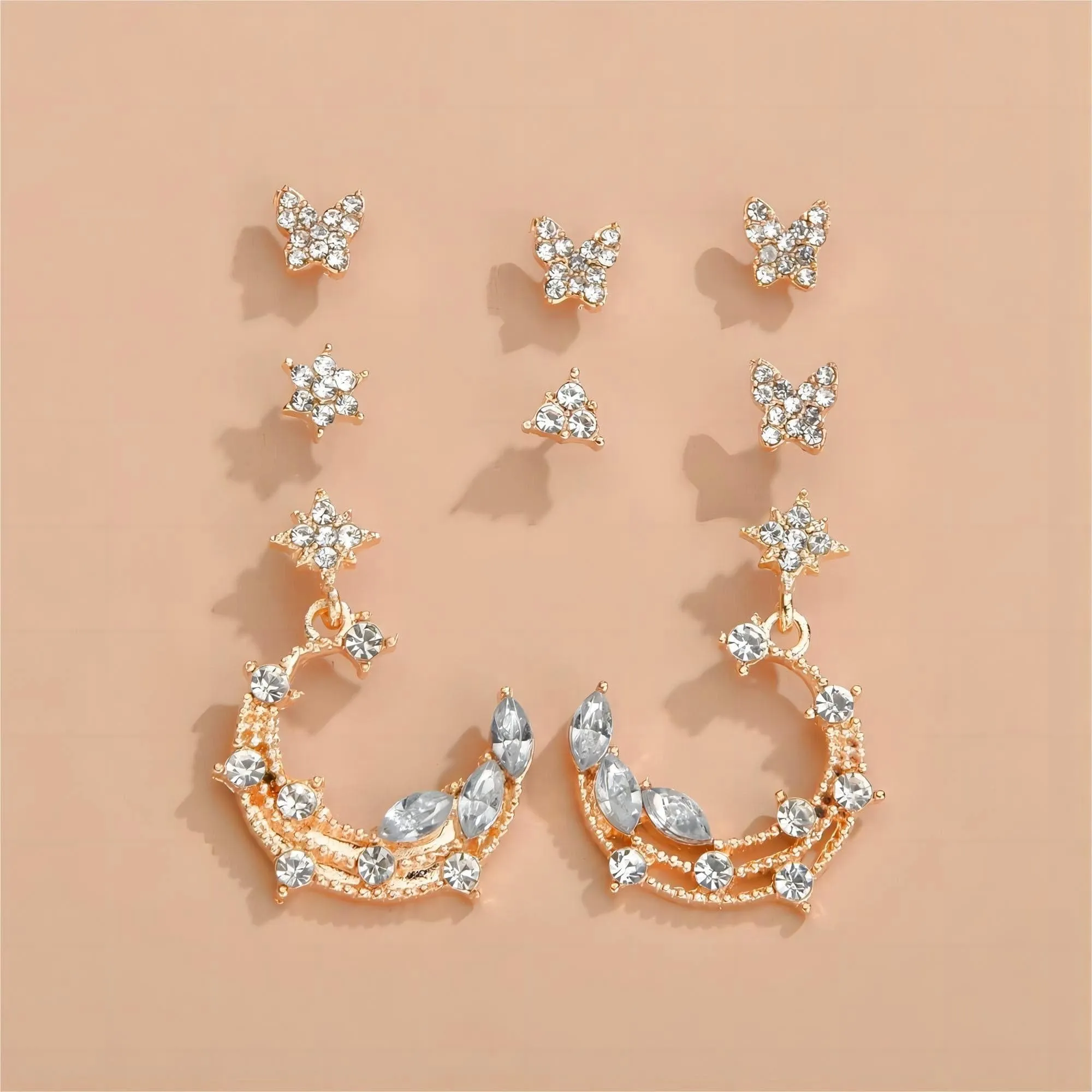 Beauty Moon Phase Star Dangle Stud Earrings Set
