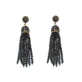 Black Crystal Tassel  Earrings