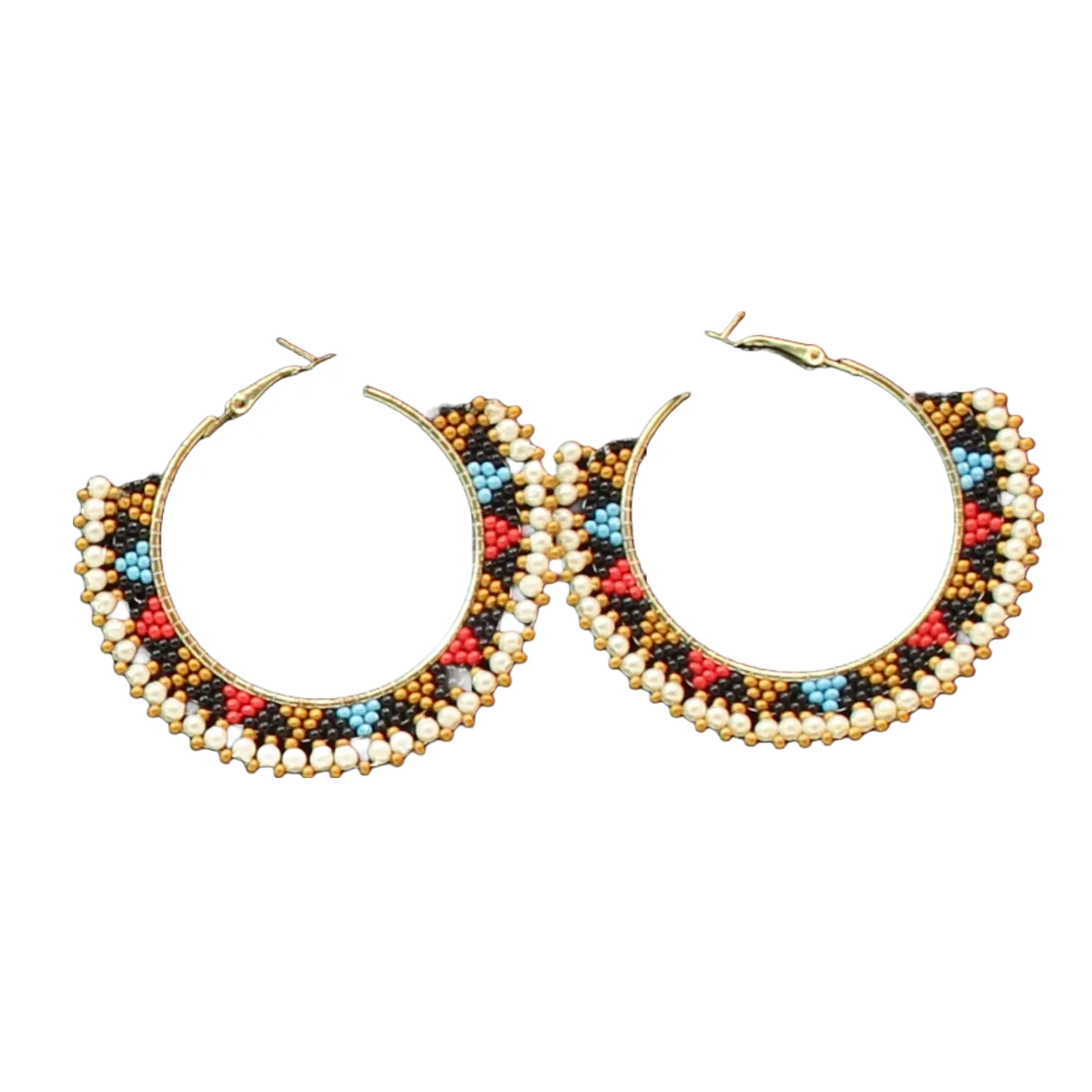 Blazin Roxx Ladies Beaded & Crystal Studded Gold Hoop Earrings D460013897