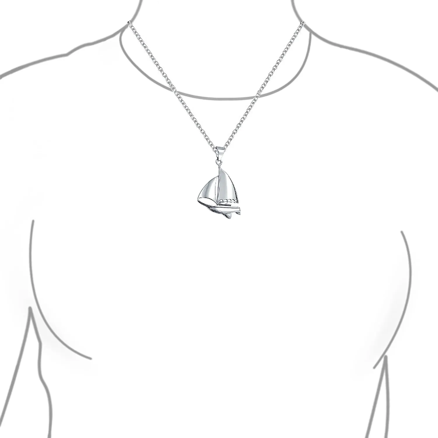 Bling Sterling Silver Nautical Sailboat Pendant Necklace for Sea Lovers